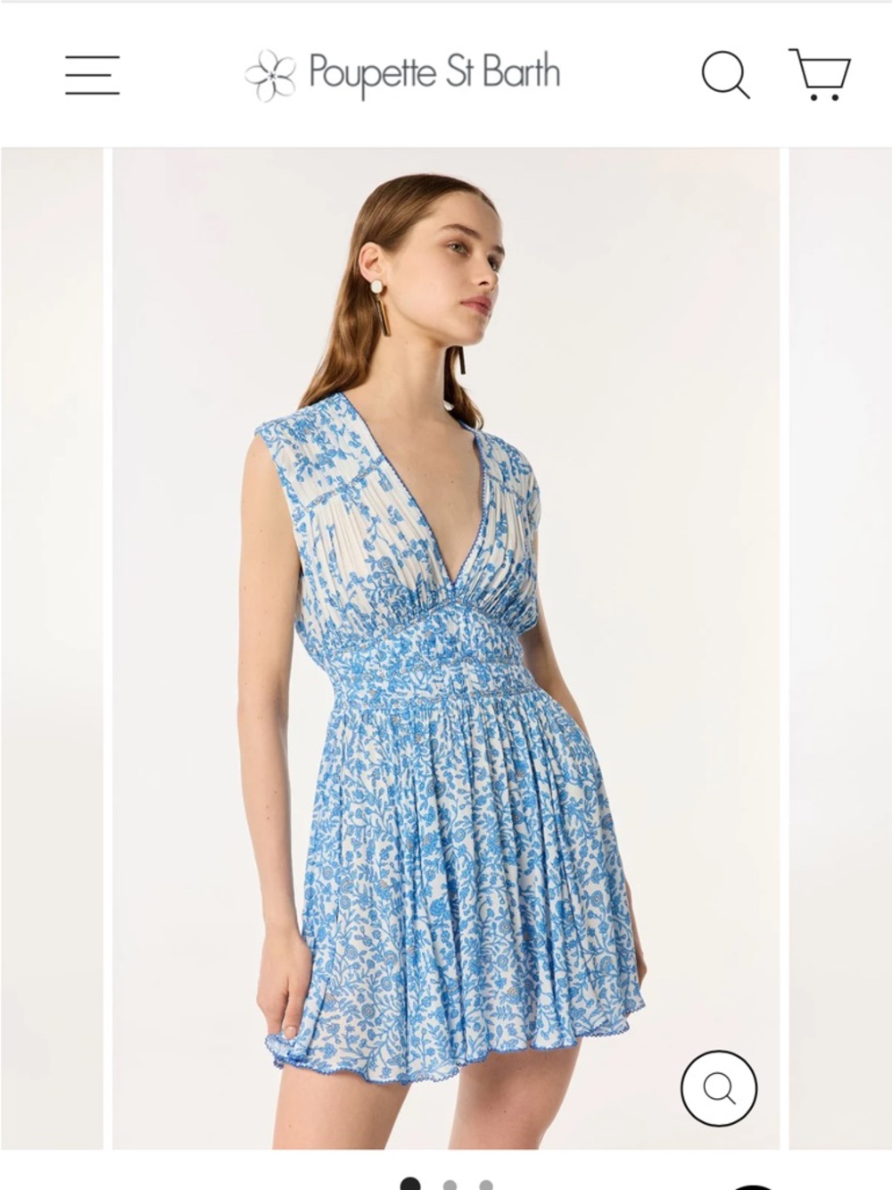 Poupette St. Barth Light Blue Floral V-Neck Mini Dress - Picture 2 of 4